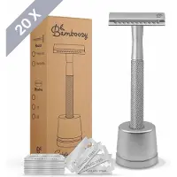Bamboozy Safety Razor RVS + 20 scheermesjes + Houder Zilver Chrome Unisex Vrouwen Mannen Double Edge Zero Waste Scheren