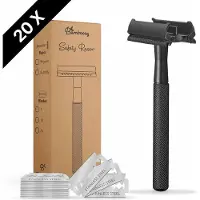 Bamboozy Safety Razor Vlindersluiting RVS + 20 scheermesjes Zwart Unisex Vrouwen Dames Mannen Heren Unisex Double Edge Zero Waste Scheren