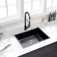 Lendo Online Spoelbak voor keuken 740x440x200mm (74x44x20cm) Zwart - Antraciet RVS - Roestvrij staal - Wasbak met waterafvoersysteem - Gootsteen + bevestigingshaken Binnenmaat 69x39cm