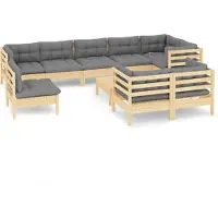 vidaXL 10-delige loungeset voor de tuin met grijze kussens, gemaakt van massief grenenhout