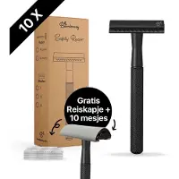 Bamboozy Safety Razor + 10 scheermesjes en Reiskapje Mat Zwart Black Unisex Mannen en Vrouwen Double Edge Single Blade Zero Waste Scheren