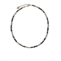 CO88 Collection 8CN-26323 Kralenketting met Witte Jade Zwart Agaat en Zwart Labradoriet - Dames - Agaat - Jade - Labradoriet - Staal - Kraal 4 x 2 mm - 40 + 5 cm Lengte - Zwart /Goudkleurig