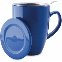 Dts Theemok met Theefilter en Deksel - Keramiek - 350 ml - RVS Theezeef - Blauw
