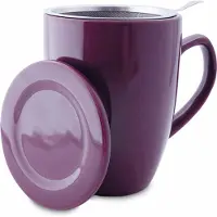 Dt Theemok met Theefilter en Deksel - Keramiek - Inclusief RVS Theezeef - 350 ml - Paars