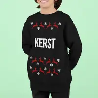 B&C Foute Kersttrui Zwart Kind - Kerst Rendieren (7-8 jaar - MAAT 122/128) - Kerstkleding voor jongens & meisjes