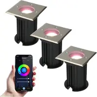 V-TAC 3x Smart LED Grondspot - Vierkant - RVS - RGBWW - 5 Watt - IP65 straal waterdicht - 2 jaar garantie