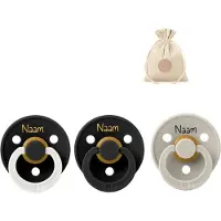 BIBS fopspenen met naam | T1 | Glow black, black, sand | 0-6 maanden | spenen | speen | fopspeen | BolleToet speenzakje
