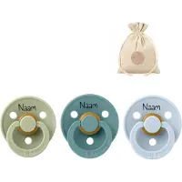 BIBS fopspenen met naam | T1 | Sage, Island Sea, Baby blue | 0-6 maanden | spenen | speen | fopspeen | BolleToet speenzakje
