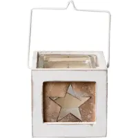 Clayre & Eef Waxinelichthouder | 10*10*9 cm | Wit | Hout / glas | Ster | | 6H1497S