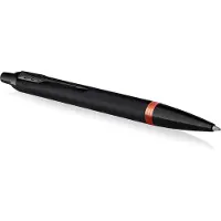 Parker IM Vibrant Rings balpen | satijn zwarte lak met feloranje details | medium punt met blauwe inkt navulling | geschenkdoos