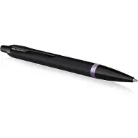 Parker IM Vibrant Rings balpen | satijn zwarte lak met amethist paarse details | medium punt met blauwe inkt navulling | geschenkdoos