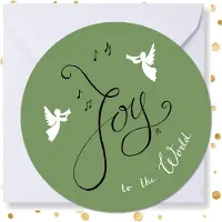 MajesticAlly Kerstkaart rond 'Joy to the world' - 10 stuks - met enveloppen - kerstkaarten