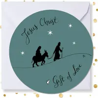 MajesticAlly Kerstkaart rond ‘Jesus Christ Gift of Love - 10 stuks -met enveloppen - kerstkaarten