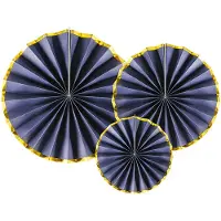 Party Deco Waaiers Marineblauw Goud - 3 stuks