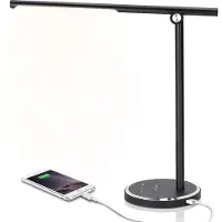 Aigostar LED bureaulamp LIGHT13, zwart, 8 W, 3000 K - 6000 K, met aanraak- en traploze dimfunctie en USB-oplaadpoort