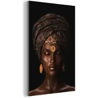MuchoWow Wanddecoratie Metaal - Aluminium Schilderij Industrieel - Vrouw - Hoofddoek - Giraffeprint - 40x60 cm - Dibond - Foto op aluminium - Industriële muurdecoratie - Voor de woonkamer/slaapkamer