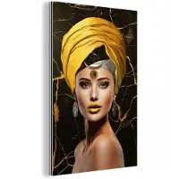 MuchoWow Wanddecoratie Metaal - Aluminium Schilderij Industrieel - Vrouw - Abstract - Geel - 60x90 cm - Dibond - Foto op aluminium - Industriële muurdecoratie - Voor de woonkamer/slaapkamer