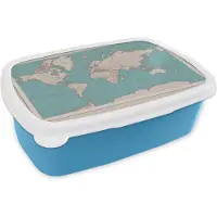 MuchoWow Broodtrommel Blauw - Lunchbox - Brooddoos - Wereldkaart - Vintage - Atlas - Kinderen - Jongens - Meisjes - 18x12x6 cm - Kinderen - Jongen