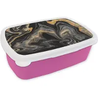 MuchoWow Broodtrommel Roze - Lunchbox - Brooddoos - Marmer - Acryl - Goud - Luxe - Abstract - 18x12x6 cm - Kinderen - Meisje