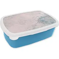 MuchoWow Broodtrommel Blauw - Lunchbox - Brooddoos - Cement - Beton - Retro - Industrieel - Wit - Blauw - 18x12x6 cm - Kinderen - Jongen