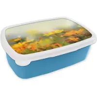 MuchoWow Broodtrommel Blauw - Lunchbox - Brooddoos - Bloemen - Landschap - Geel - 18x12x6 cm - Kinderen - Jongen