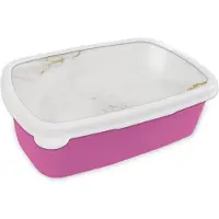 MuchoWow Broodtrommel Roze - Lunchbox - Brooddoos - Marmer - Goud - Wit - Luxe - 18x12x6 cm - Kinderen - Meisje