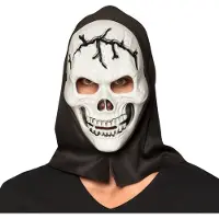 Boland Gezichtsmasker Schedel met kap (Zwart, wit)