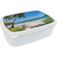 MuchoWow Broodtrommel Wit - Lunchbox - Brooddoos - Strand - Zee - Palmbomen - Zon - 18x12x6 cm - Volwassenen