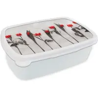 MuchoWow Broodtrommel Wit - Lunchbox - Brooddoos - Bloemen - Tulpen - Marmer - 18x12x6 cm - Volwassenen