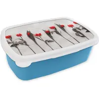 MuchoWow Broodtrommel Blauw - Lunchbox - Brooddoos - Bloemen - Tulpen - Marmer - 18x12x6 cm - Kinderen - Jongen
