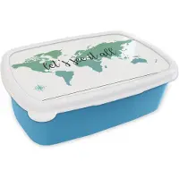 MuchoWow Broodtrommel Blauw - Lunchbox - Brooddoos - Wereldkaart - Groen - Quote - Kids - Jongetjes - Meiden - 18x12x6 cm - Kinderen - Jongen