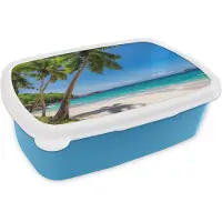MuchoWow Broodtrommel Blauw - Lunchbox - Brooddoos - Strand - Palmboom - Zee - Eiland - 18x12x6 cm - Kinderen - Jongen