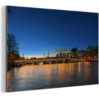 MuchoWow Wanddecoratie Metaal - Aluminium Schilderij Industrieel - Amsterdam - Brug - Water - 180x120 cm - Dibond - Foto op aluminium - Industriële muurdecoratie - Voor de woonkamer/slaapkamer