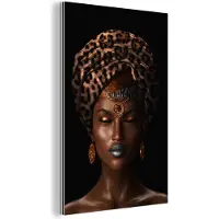 MuchoWow Wanddecoratie Metaal - Aluminium Schilderij Industrieel - Vrouw - Hoofddoek - Tijgerprint - 100x150 cm - Dibond - Foto op aluminium - Industriële muurdecoratie - Voor de woonkamer/slaapkamer