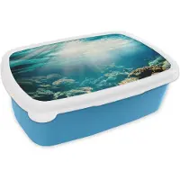 MuchoWow Broodtrommel Blauw - Lunchbox - Brooddoos - Zee - Koraal - Zon - 18x12x6 cm - Kinderen - Jongen