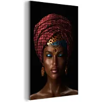 MuchoWow Wanddecoratie Metaal - Aluminium Schilderij Industrieel - Vrouw - Kleuren - Hoofddoek - 60x90 cm - Dibond - Foto op aluminium - Industriële muurdecoratie - Voor de woonkamer/slaapkamer