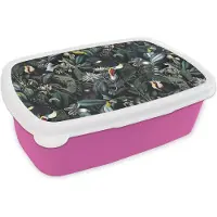 MuchoWow Broodtrommel Roze - Lunchbox - Brooddoos - Bloemen - Vogel - Toekan - 18x12x6 cm - Kinderen - Meisje