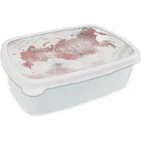 MuchoWow Broodtrommel Wit - Lunchbox - Brooddoos - Kaart - Rusland - Roze - 18x12x6 cm - Volwassenen
