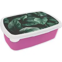 MuchoWow Broodtrommel Roze - Lunchbox - Brooddoos - Jungle - Bladeren - Tropisch - Planten - Natuur - 18x12x6 cm - Kinderen - Meisje
