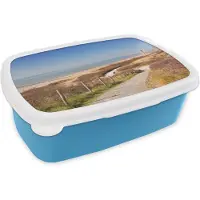 MuchoWow Broodtrommel Blauw - Lunchbox - Brooddoos - Strand - Zee - Vuurtoren - Nederland - 18x12x6 cm - Kinderen - Jongen