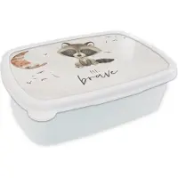 MuchoWow Broodtrommel Wit - Lunchbox - Brooddoos - Waterverf - Be brave - Quotes - Kinderen - Jongens - Meisjes - 18x12x6 cm - Volwassenen