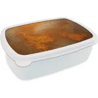 MuchoWow Broodtrommel Wit - Lunchbox - Brooddoos - Metaal - Roest - Oranje - Vintage - Industrieel - 18x12x6 cm - Volwassenen