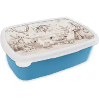 MuchoWow Broodtrommel Blauw - Lunchbox - Brooddoos - Kinderen - Alpaca - Luchtballon - Jongetje - Meisjes - 18x12x6 cm - Kinderen - Jongen