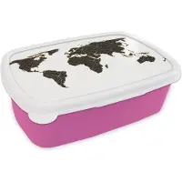 MuchoWow Broodtrommel Roze - Lunchbox - Brooddoos - Wereldkaart - Zwart - Goud - Kinderen - Jongens - Meisjes - 18x12x6 cm - Kinderen - Meisje