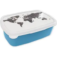 MuchoWow Broodtrommel Blauw - Lunchbox - Brooddoos - Wereldkaart - Zwart - Mandela - Kind - Jongen - Meid - 18x12x6 cm - Kinderen - Jongen