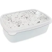 MuchoWow Broodtrommel Wit - Lunchbox - Brooddoos - Wereldkaart - Kinderen - Wit - Zwart - 18x12x6 cm - Volwassenen