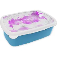 MuchoWow Broodtrommel Blauw - Lunchbox - Brooddoos - Wereldkaart - Roze - Rusland - 18x12x6 cm - Kinderen - Jongen