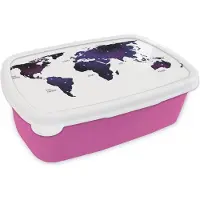MuchoWow Broodtrommel Roze - Lunchbox - Brooddoos - Wereldkaart - Paars - Sterrenhemel - Kinderen - Jongens - Meisjes - 18x12x6 cm - Kinderen - Meisje
