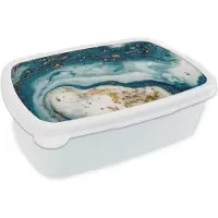 MuchoWow Broodtrommel Wit - Lunchbox - Brooddoos - Marmer - Verf - Glitter - Goud - 18x12x6 cm - Volwassenen
