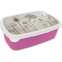 MuchoWow Broodtrommel Roze - Lunchbox - Brooddoos - Bloemen - Waterverf - Stilleven - Bruin - Vintage - 18x12x6 cm - Kinderen - Meisje
